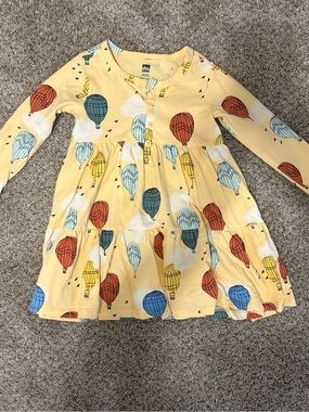 Tea Collection Yellow Hot Air Balloon Tiered TwirlDress with Multicolor Balloons